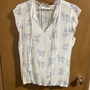 Elegant White and Purple Floral Blouse